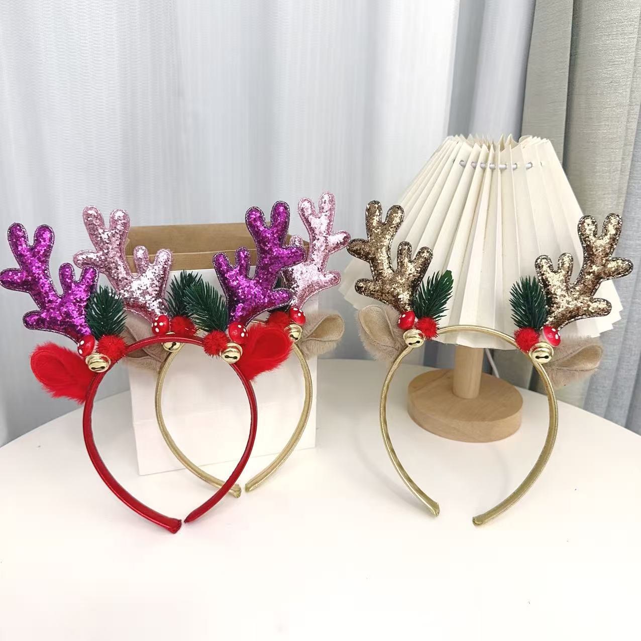 Reindeer Antlers Headband - Popüler Simli Geyik Boynuzu Taçları, Altın