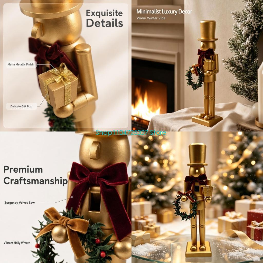 Nutcracker Figurine - D8KF Mat Altın Tatil Üstü Fındıkkıran