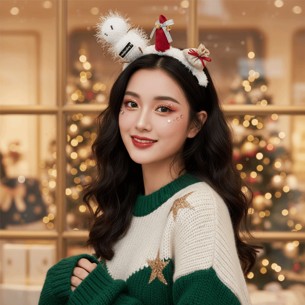 Reindeer Antlers Headband - Peluş Dokulu Noel Saç Bandı Canlı