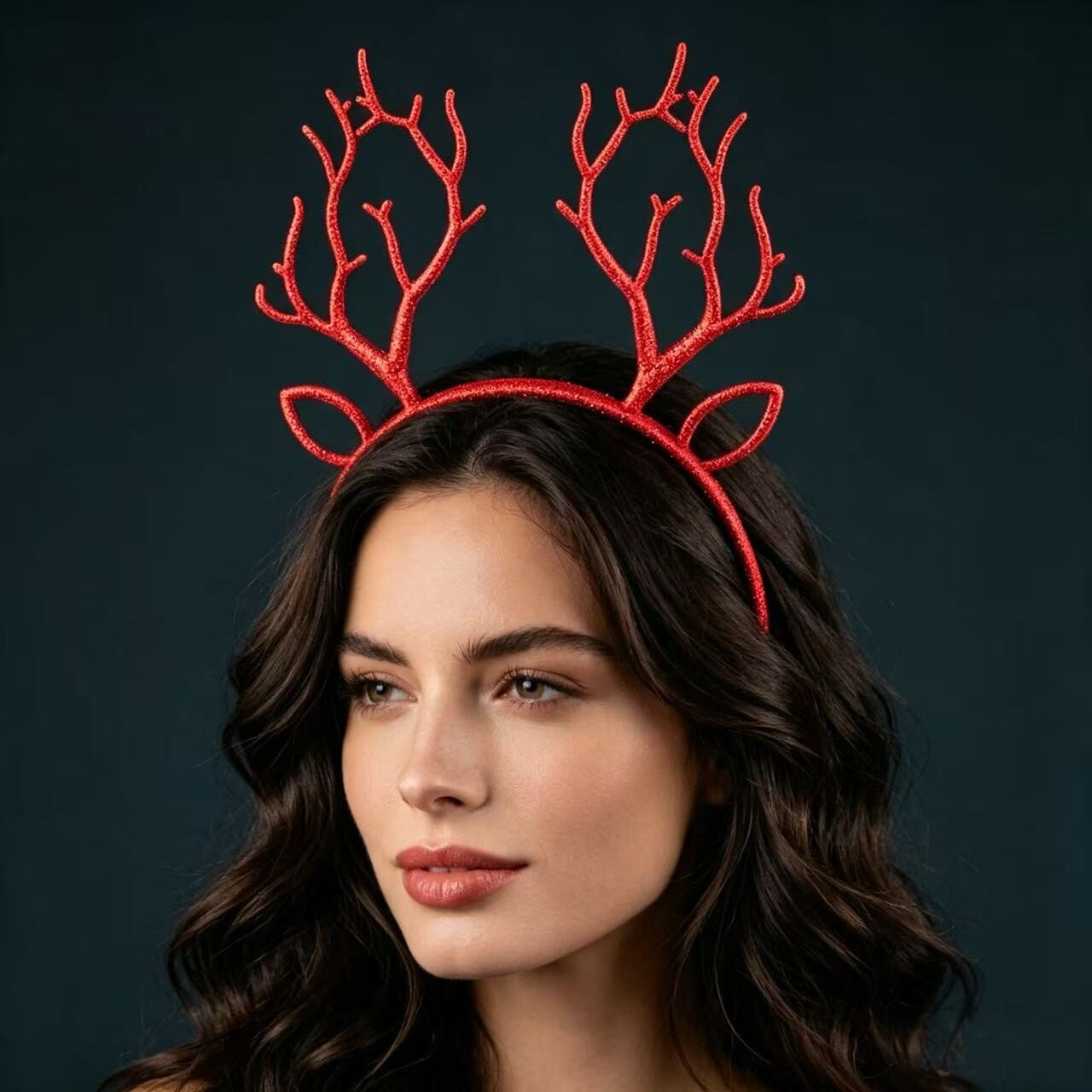 Reindeer Antlers Headband - Yetişkinler için Şenlikli Noel Simli Geyik