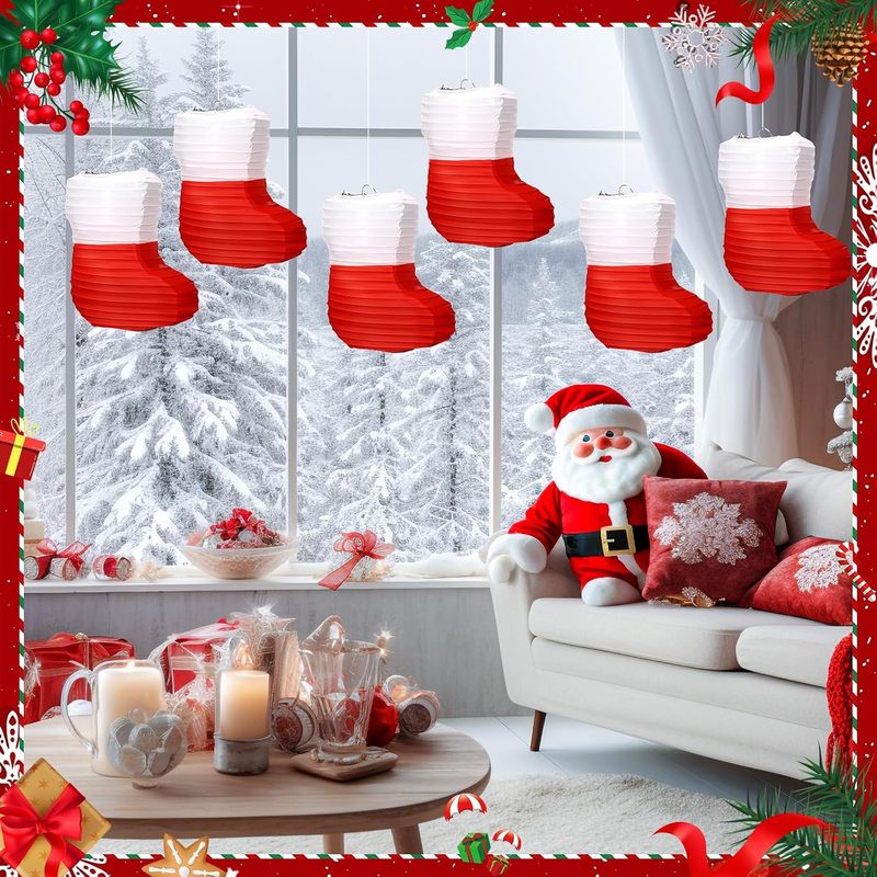 Christmas Stocking Hanging - 1 Adet Noel Kağıt Fenerleri, Noel
