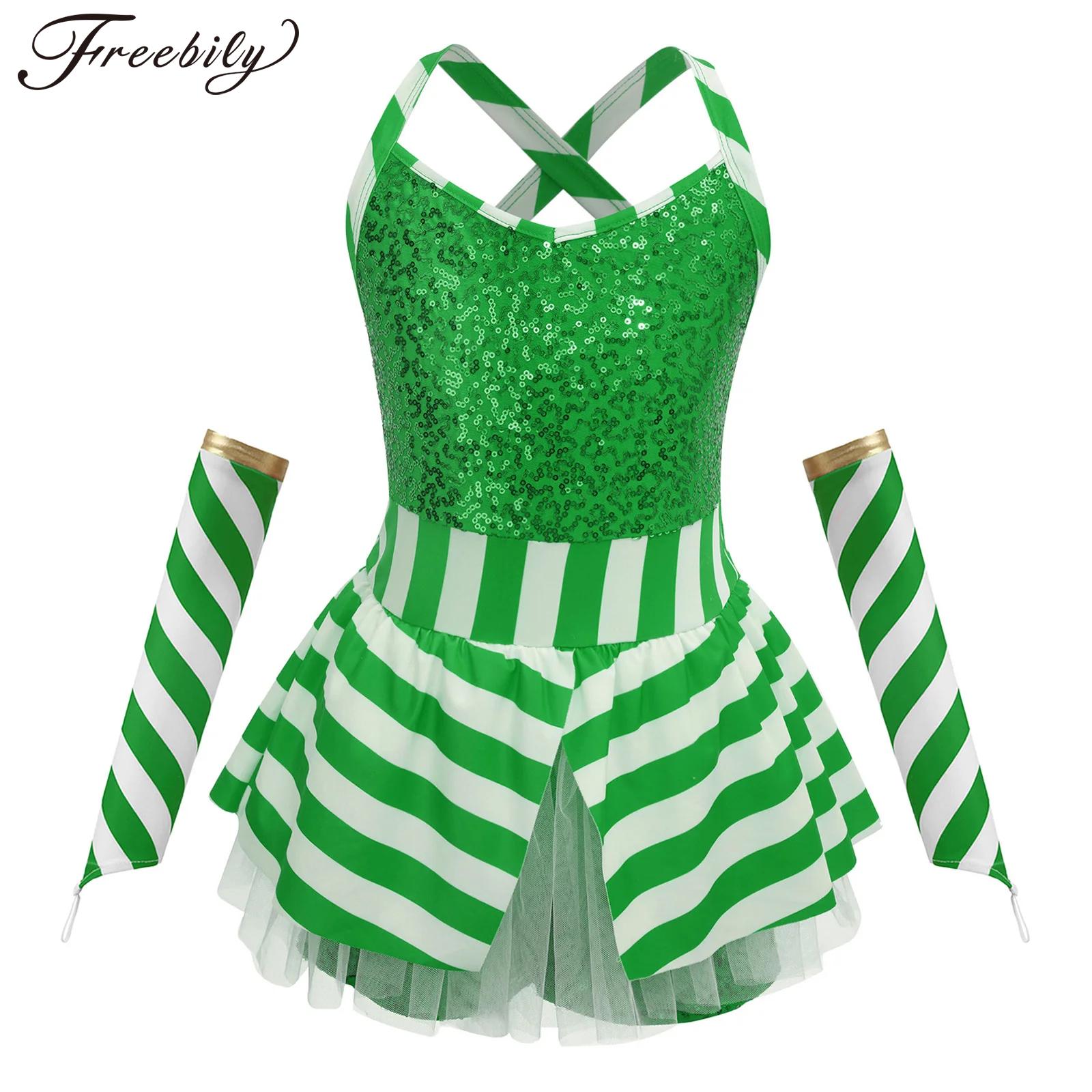 Elf Costume Christmas - Kızlar Noel Şeker Kamışı Çizgili Bodysuit