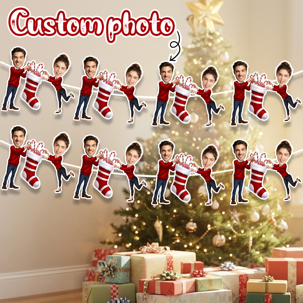 Christmas Stocking Hanging - 8/16/24 Adet Özel Fotoğraflı Noel Çorabı
